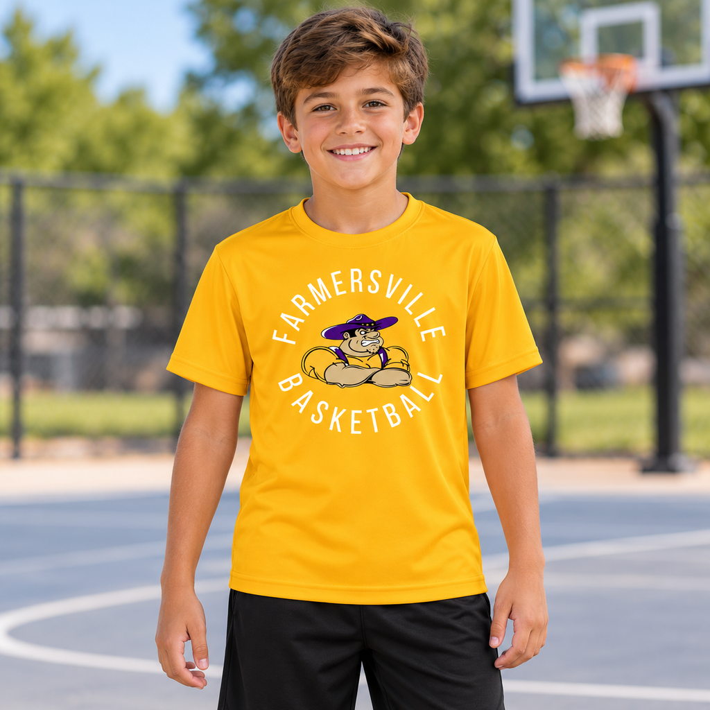 Farmersville Circular Farmer Joe youth Sport-Tek YST350 Gold lifestyle approved