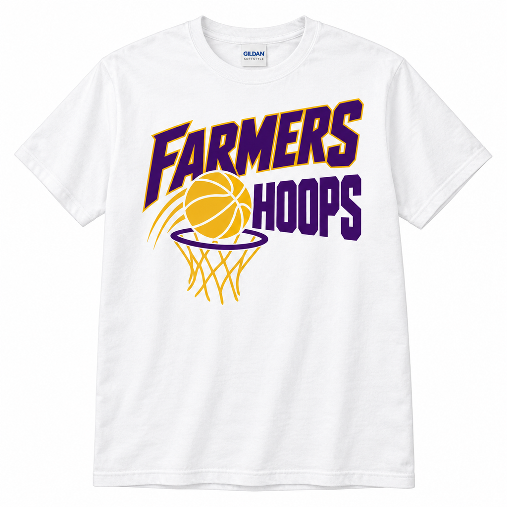 Farmersville basketball-hoops Adult Gildan Softstyle 64000 White T-shirt