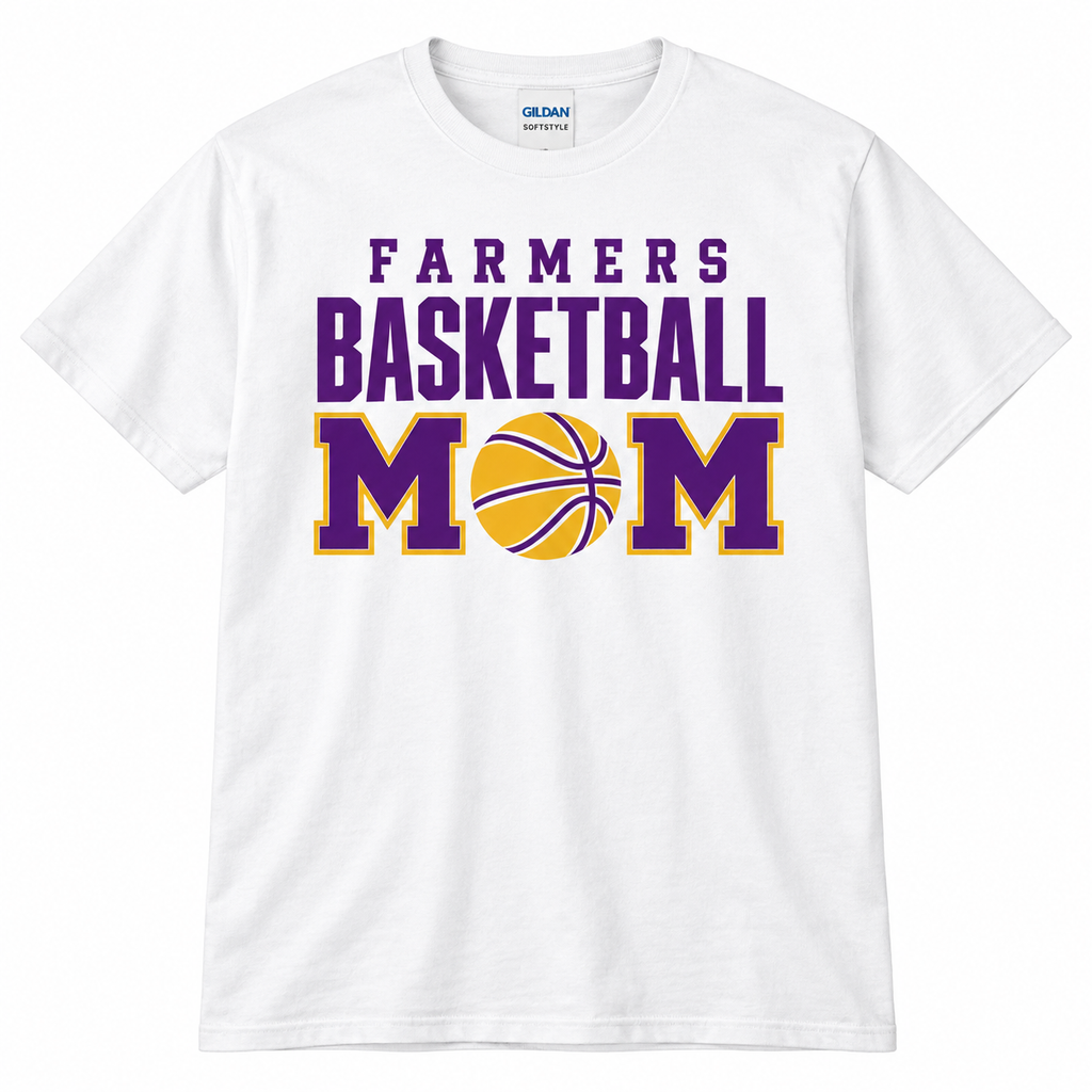 Farmersville basketball-mom Adult Gildan Softstyle 64000 White T-shirt