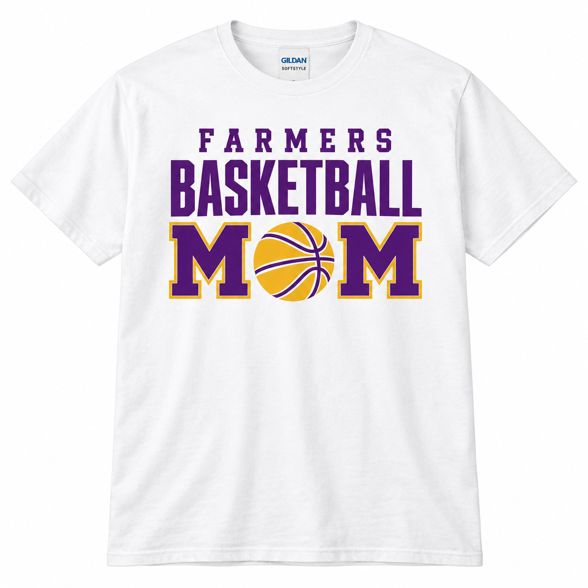 Farmersville basketball-mom Adult Gildan Softstyle 64000 White T-shirt