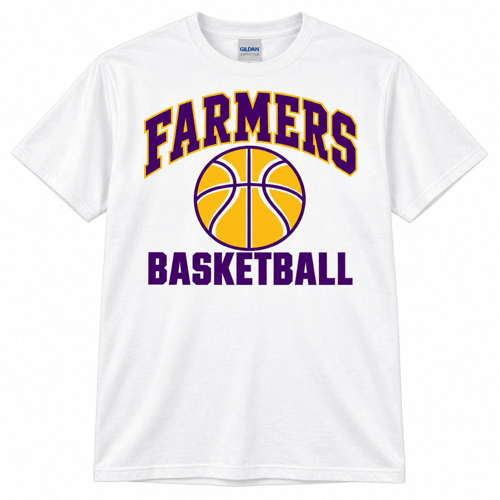 Farmersville basketball-varsity Adult Gildan Softstyle 64000 White T-shirt