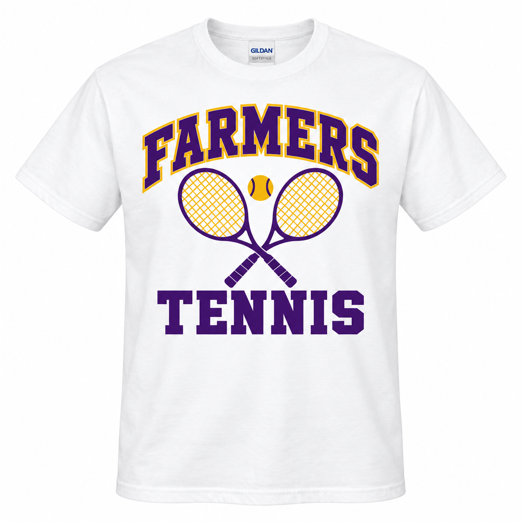 Farmersville tennis Adult Gildan Softstyle 64000 White tee