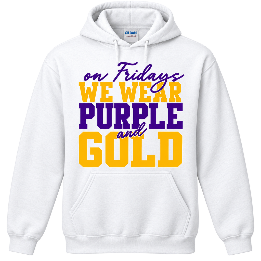Farmersville friday purple gold — adult Gildan 18500, White