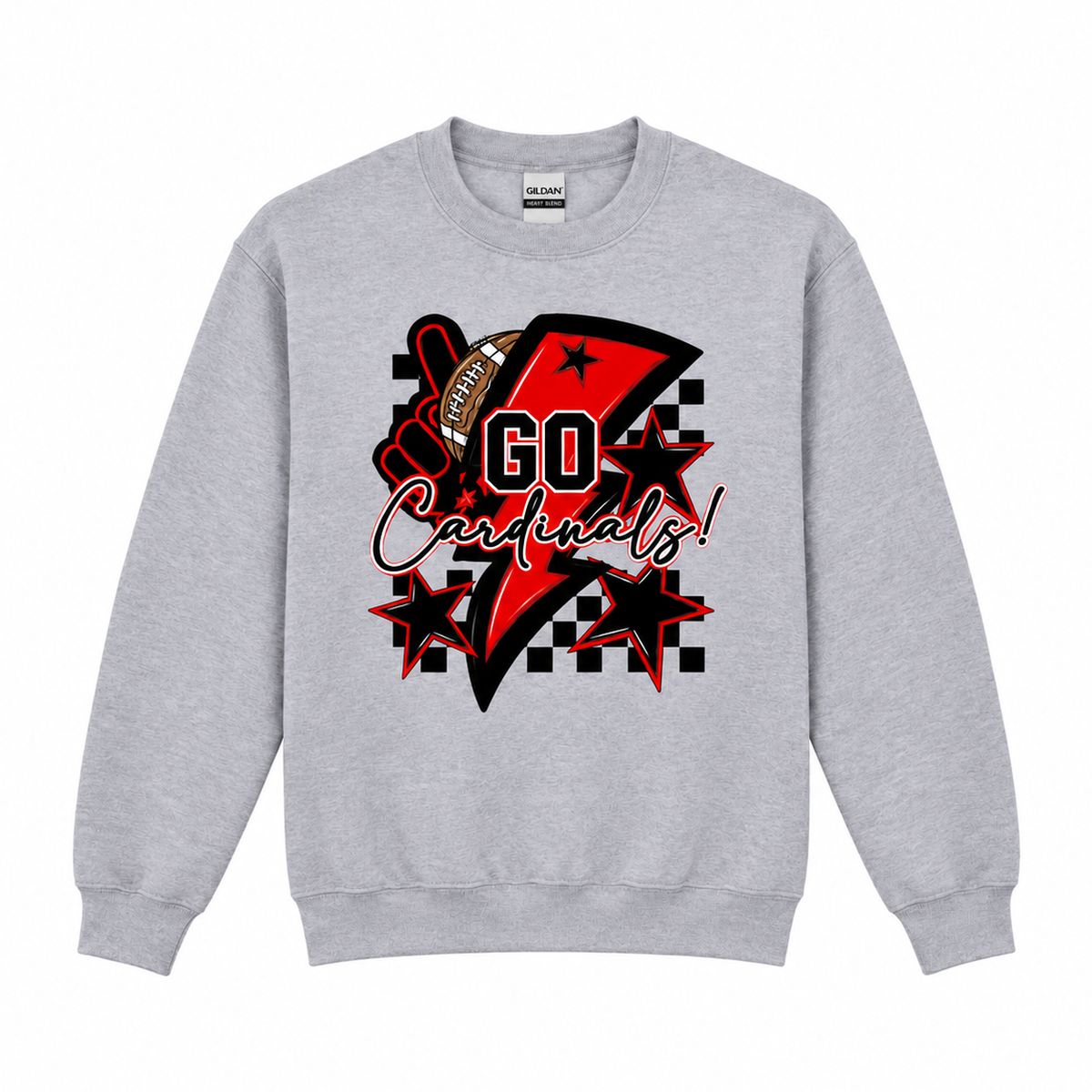 Melissa GO Cardinals football lightning crewneck – adult gildan sport grey