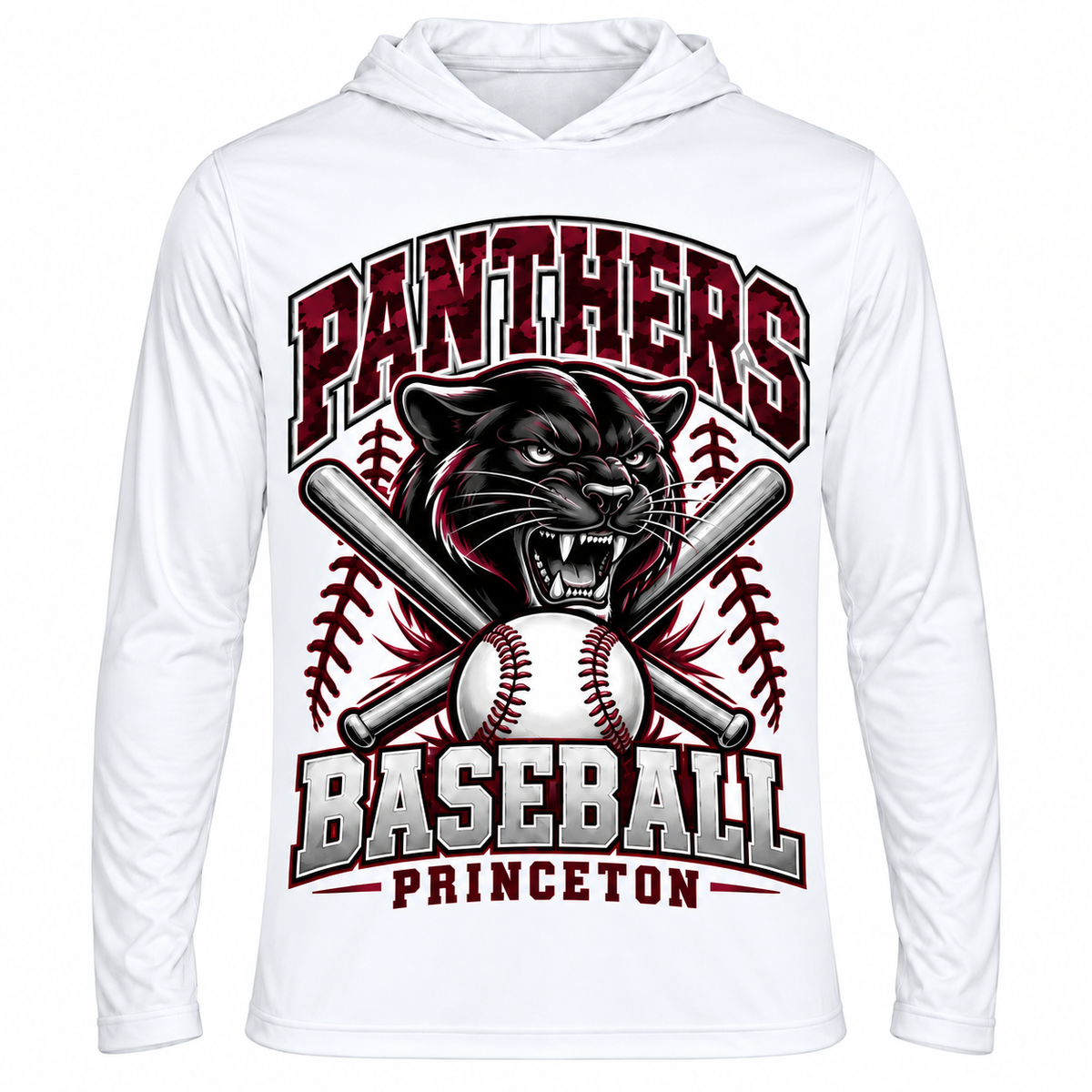 Princeton Panthers baseball Team 365 adult white performance hooded shirt front