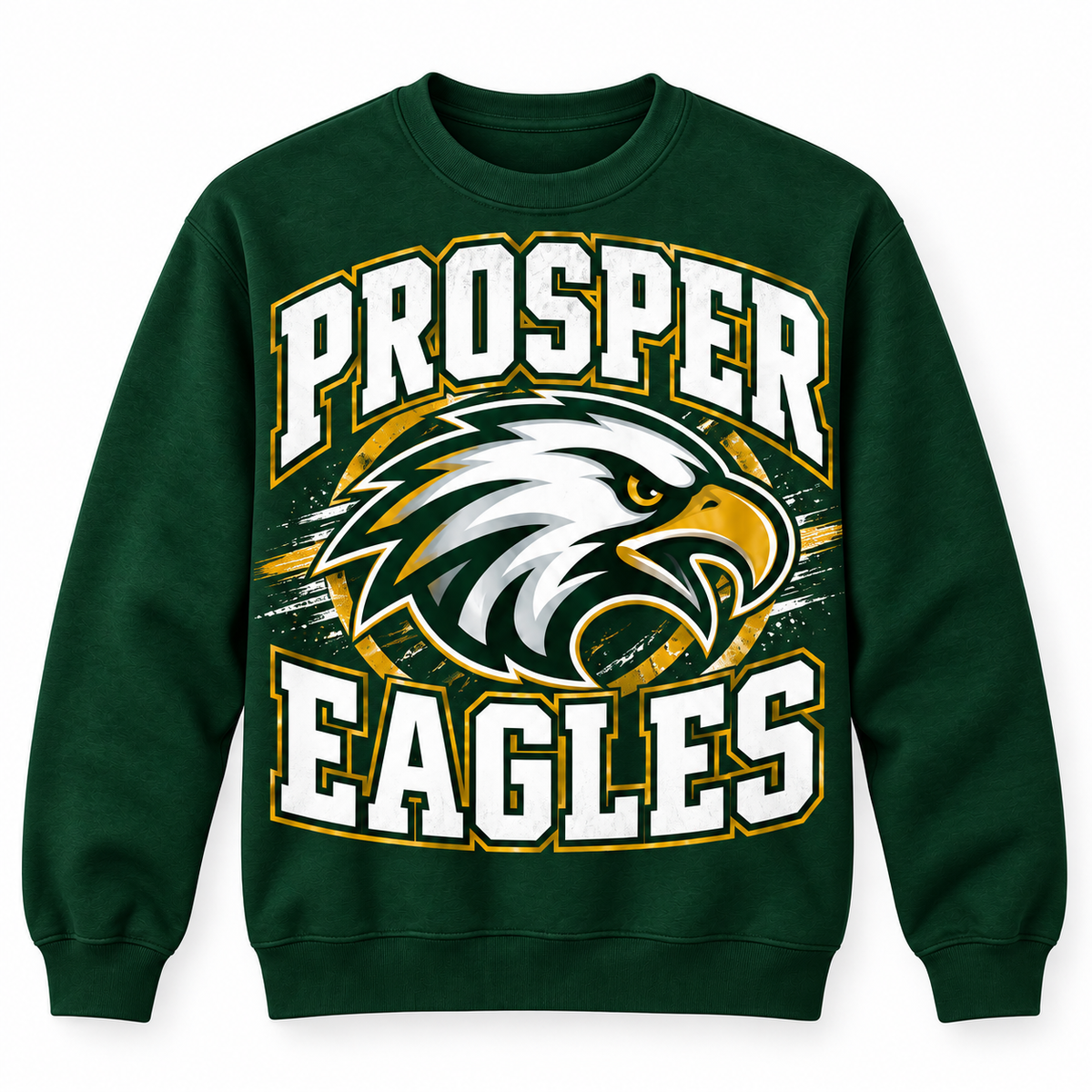 Prosper Eagles green crewneck sweatshirt with white and gold eagle design